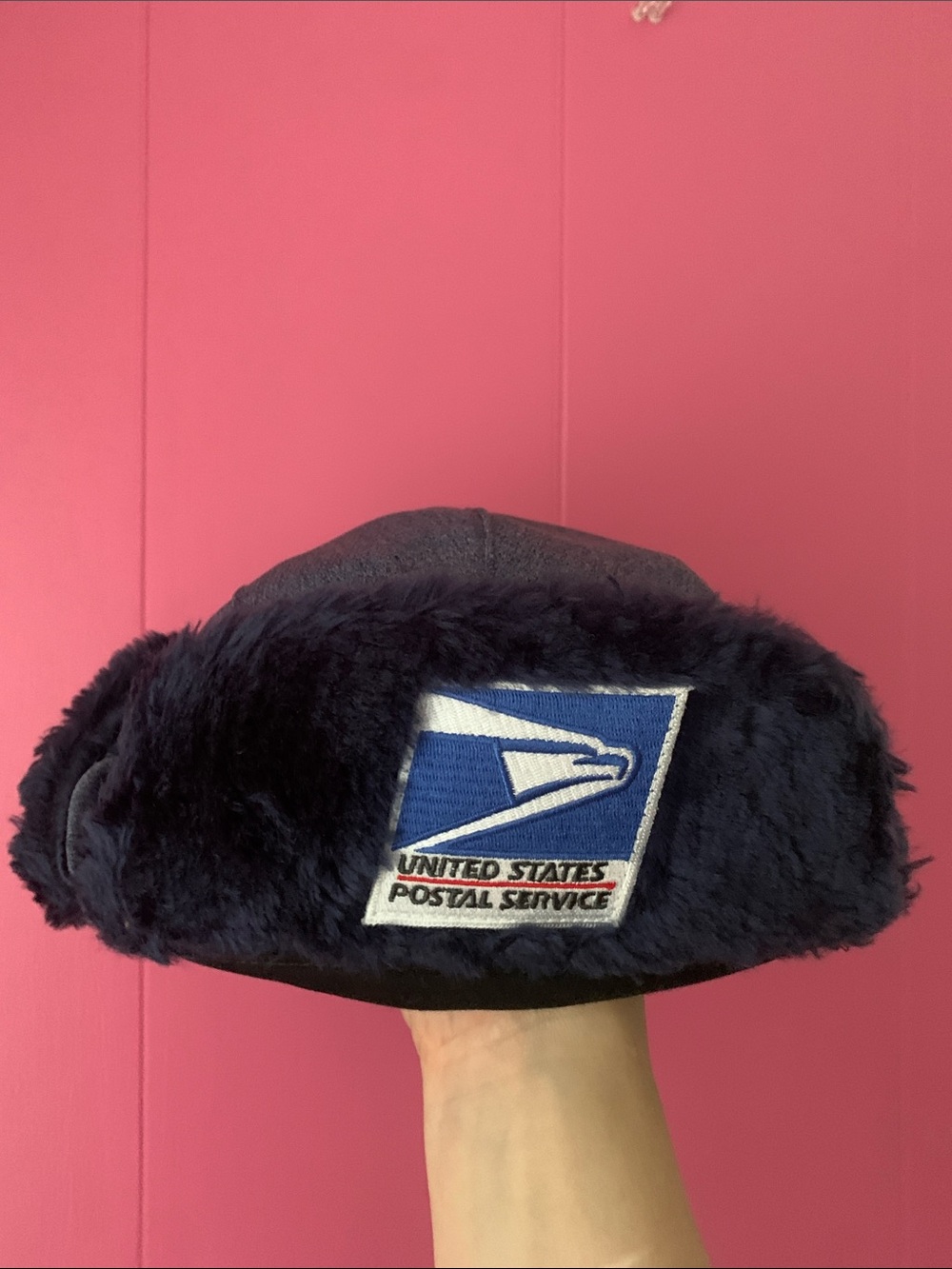 USPS United States Postal Service Navy Faux-Fur Winter Trapper Hat